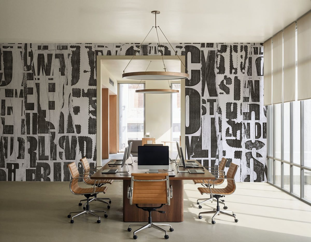 Letterpress Vintage Newspaper Collage, Grunge Mural Wallpaper - room preview 03