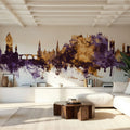 Stirling Scotland Skyline Purple & Gold Mural Wallpaper - room preview 03