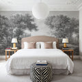 Riverbank Oak Landscape, Pewter Mural Wallpaper - room preview 03