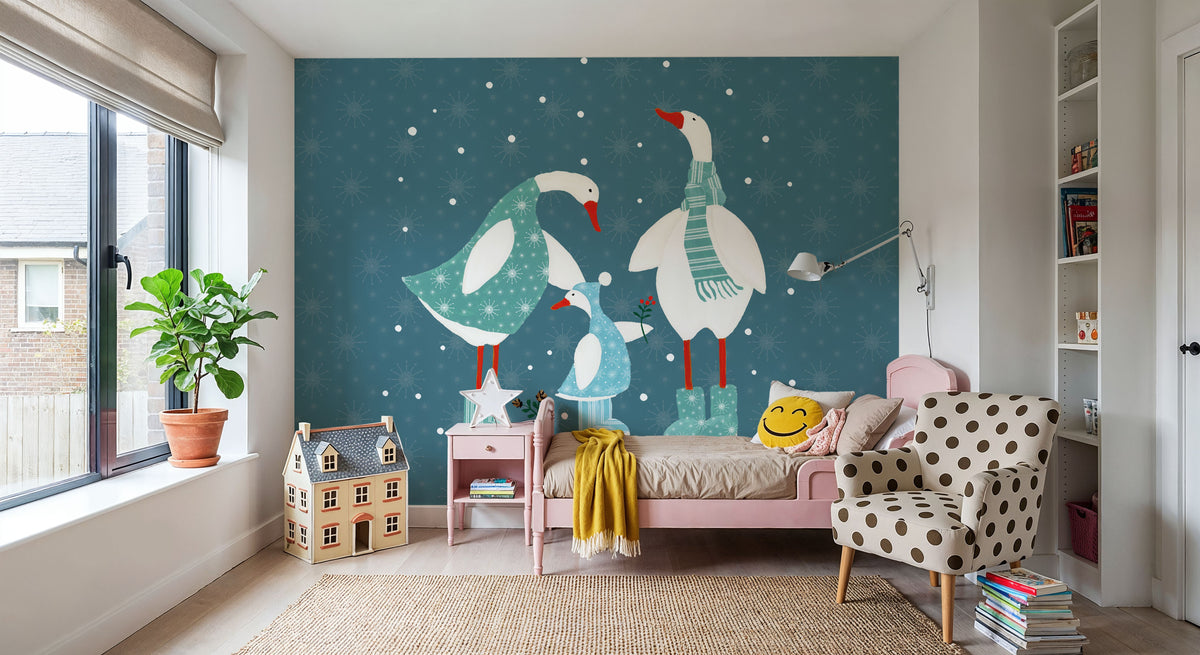 Ducks in the Snow IX Mural Wallpaper - room preview 03