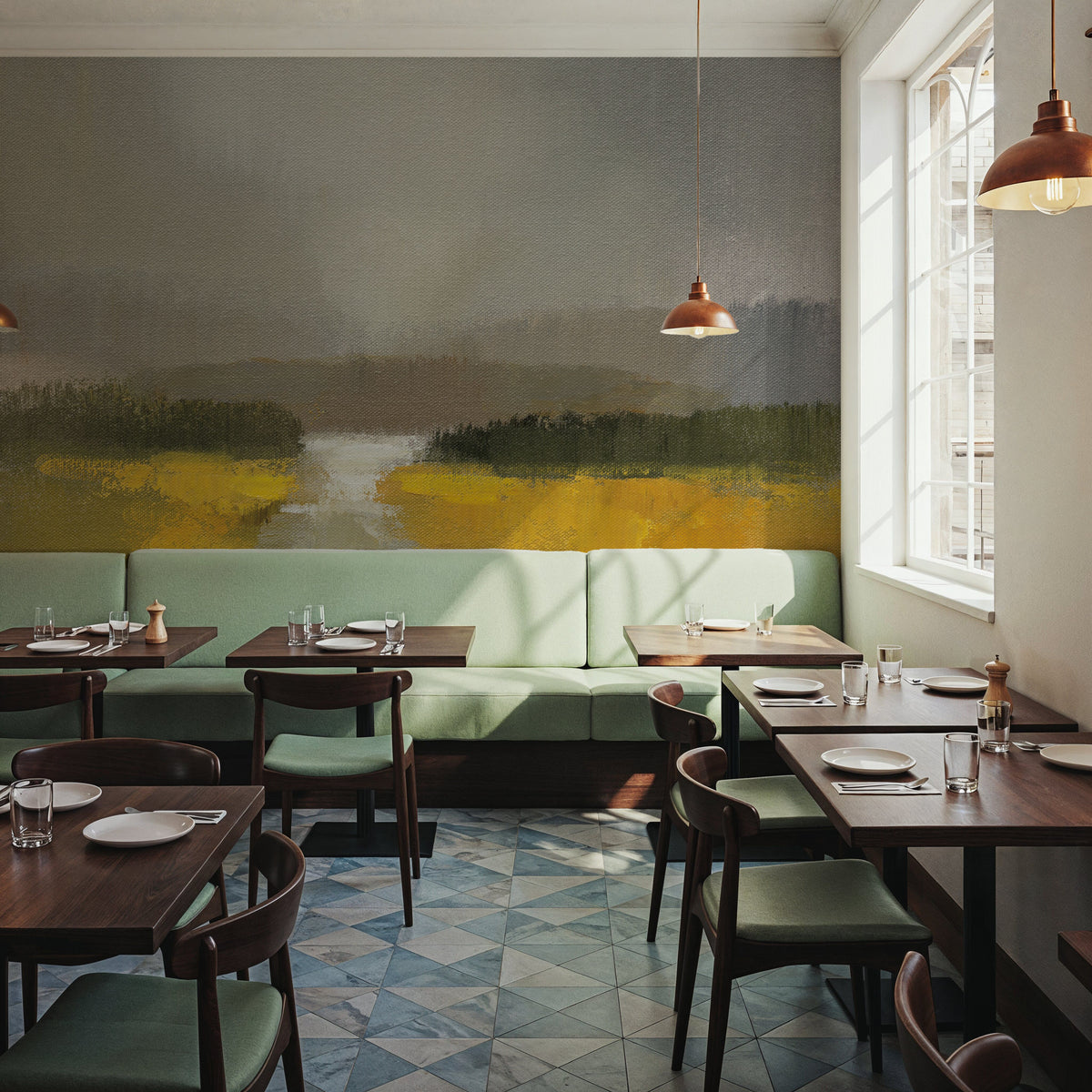 Fog and Golden Fields Mural Wallpaper - room preview 03