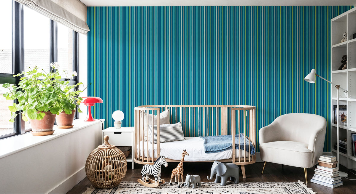 Kala Lines Blue Mural Wallpaper - room preview 03