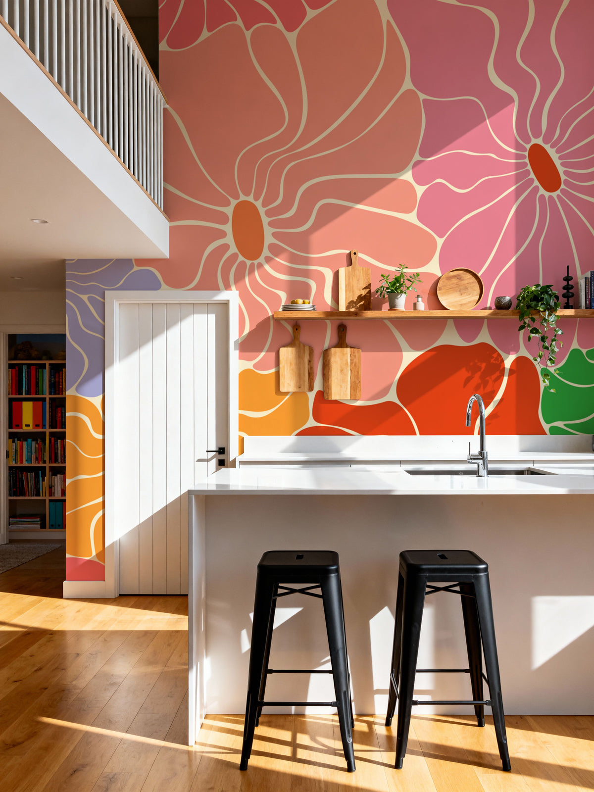 Cool Fluid Flowers Mural, Bright Multi Mural Wallpaper - room preview 03