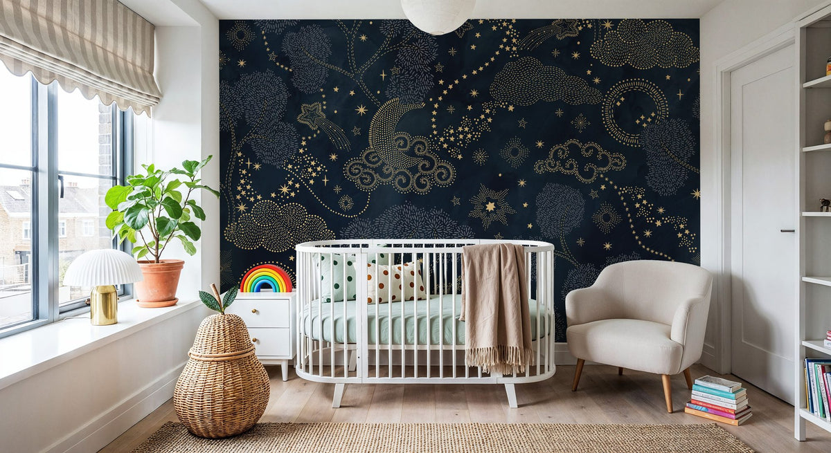 Moonlit Sky, Midnight Mural Wallpaper - room preview 03