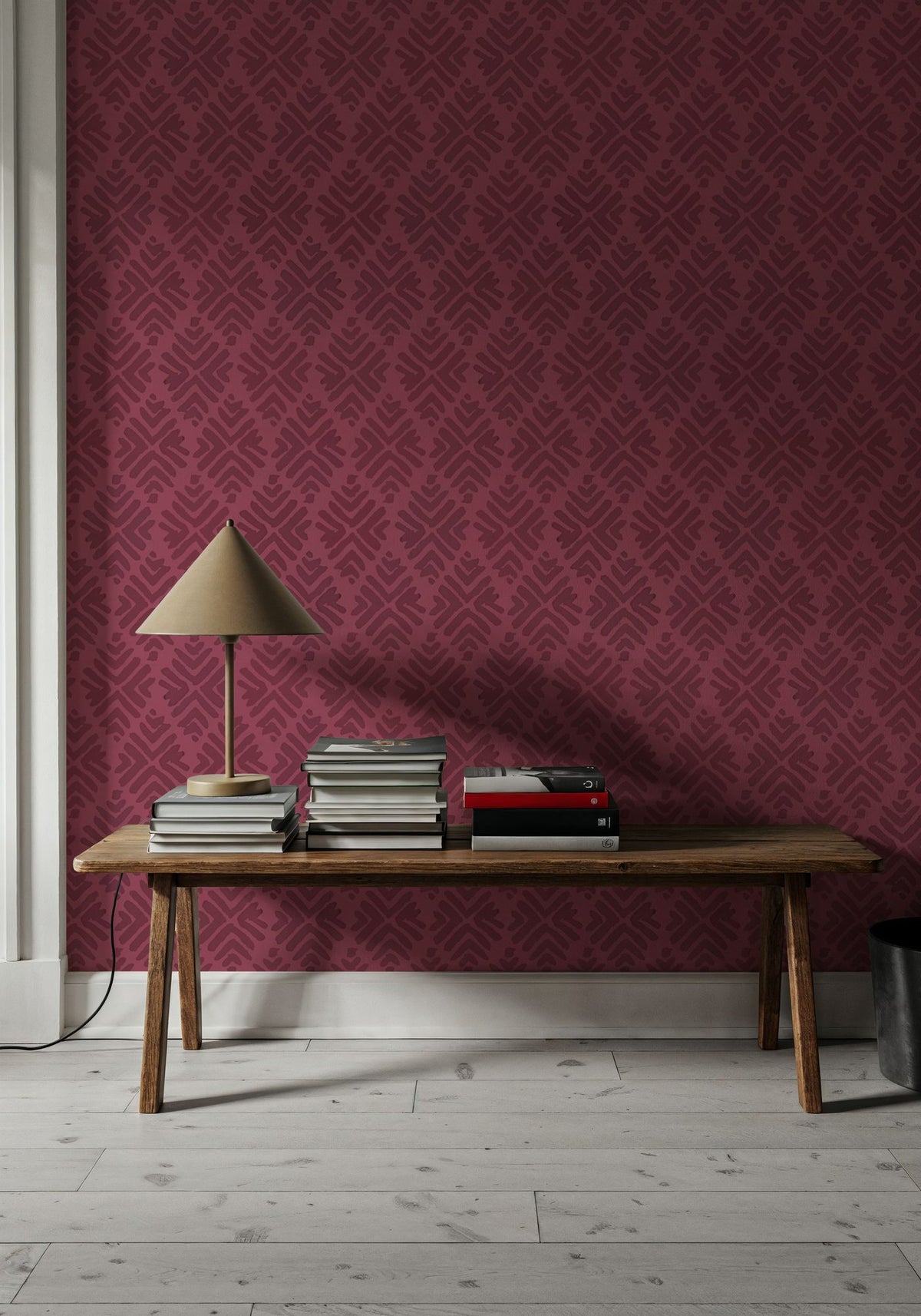 Bohemian Leaves Burgundy Mural Wallpaper - room preview 03