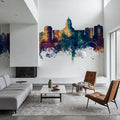 Madison Wisconsin Skyline Blue & Bronze Mural Wallpaper - room preview 03