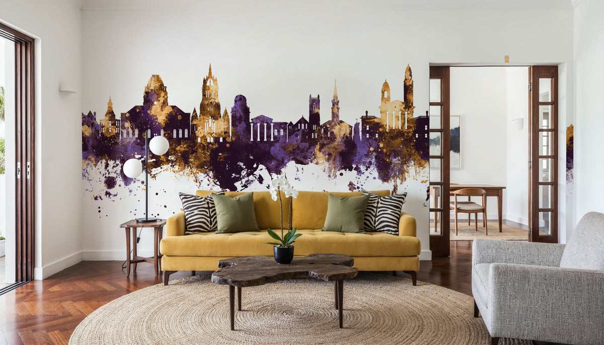 Paisley Skyline Purple & Gold Mural Wallpaper - room preview 03