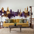 Paisley Skyline Purple & Gold Mural Wallpaper - room preview 03
