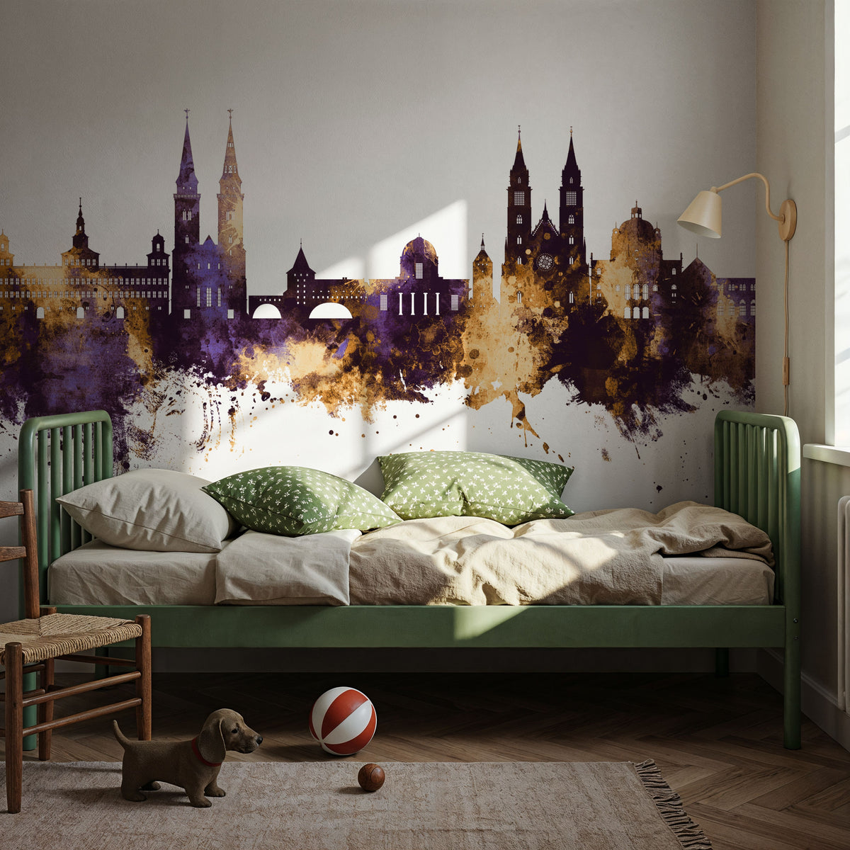 Nürnberg Germany Skyline Purple & Gold Mural Wallpaper - room preview 03