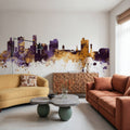 Port Elizabeth South Africa Skyline Purple & Gold Mural Wallpaper - room preview 03