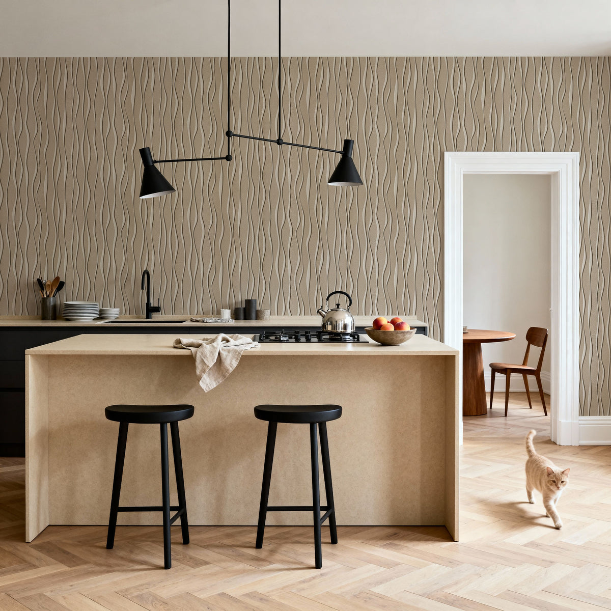 Swaying Lines, Beige Mural Wallpaper - room preview 03