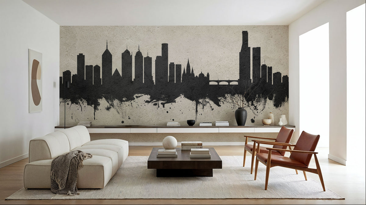 Melbourne Australia Skyline Concrete Mural Wallpaper - room preview 03