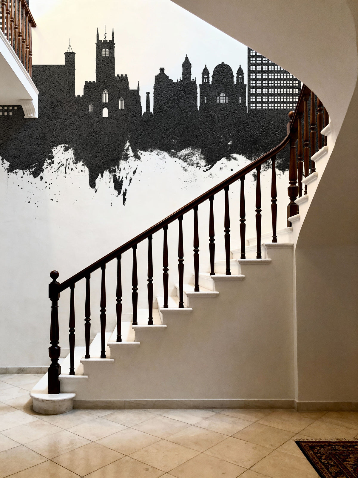 Wolverhampton England Skyline Black & White Mural Wallpaper - room preview 03