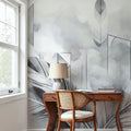 Feather Geometry Gray Mural Wallpaper - room preview 03