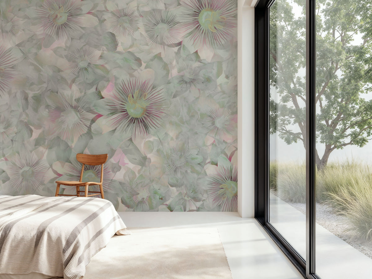 Smiling Flowers Mural Wallpaper - Neutral Tone - room preview 03