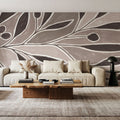 Modern Leaf Neutral Mural Wallpaper - room preview 03