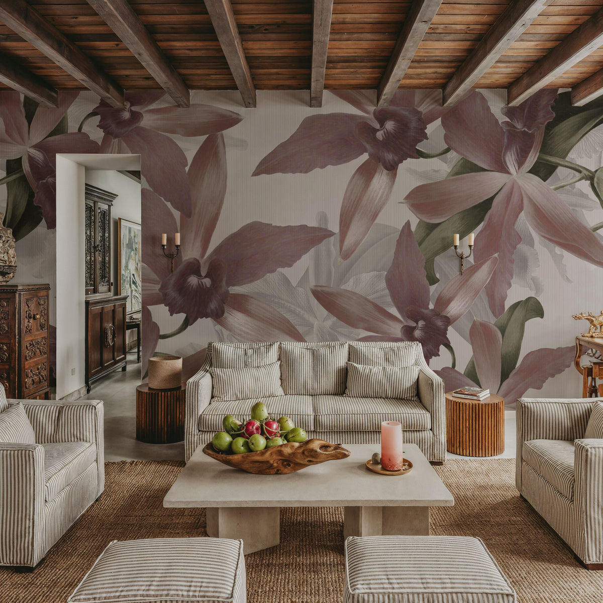 Big Orchids Sepia Mural Wallpaper - room preview 03