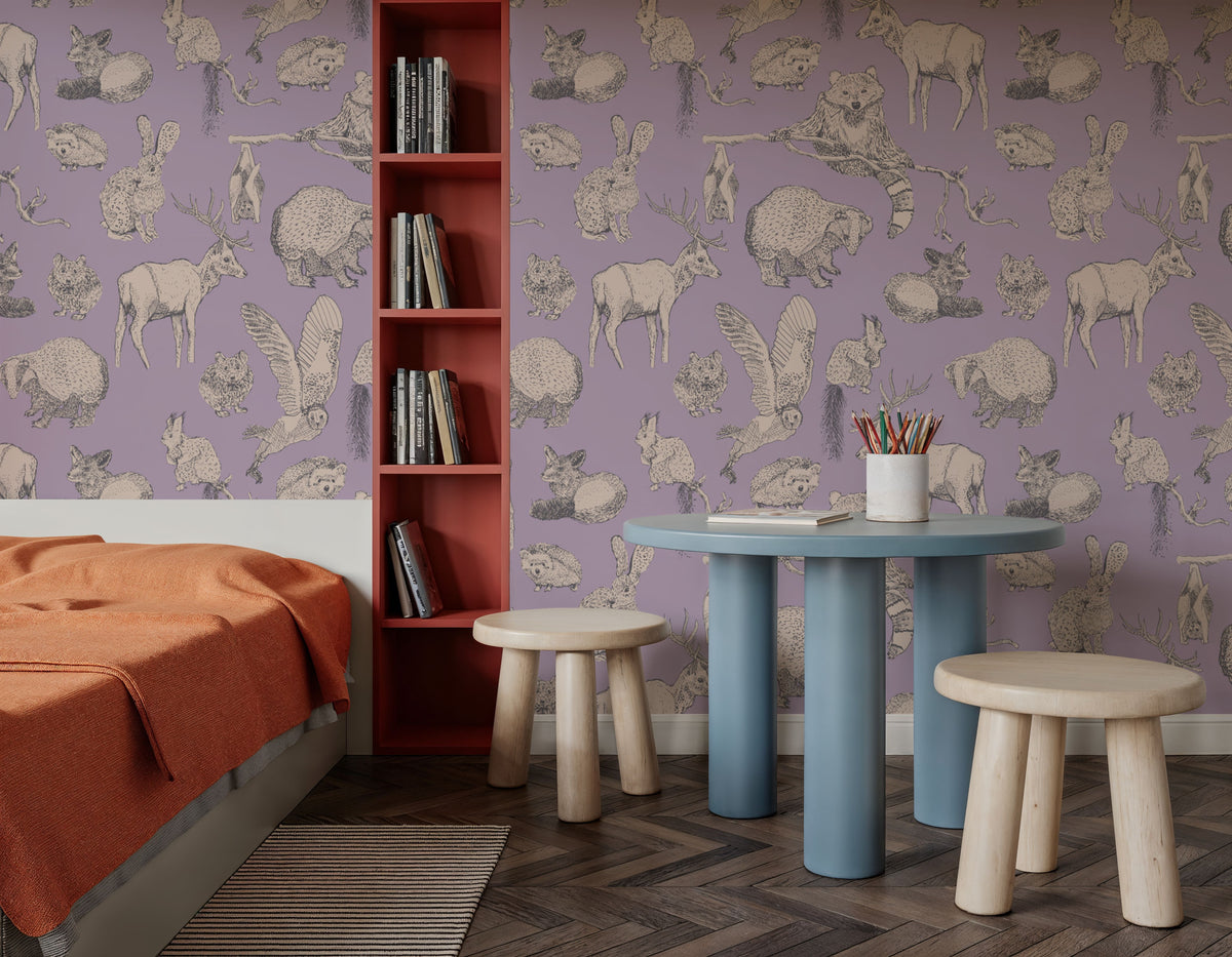 Forest Life Lilac Mural Wallpaper - room preview 03