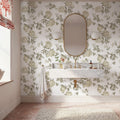 Peony Passion, Khaki on White Mural Wallpaper - room preview 03