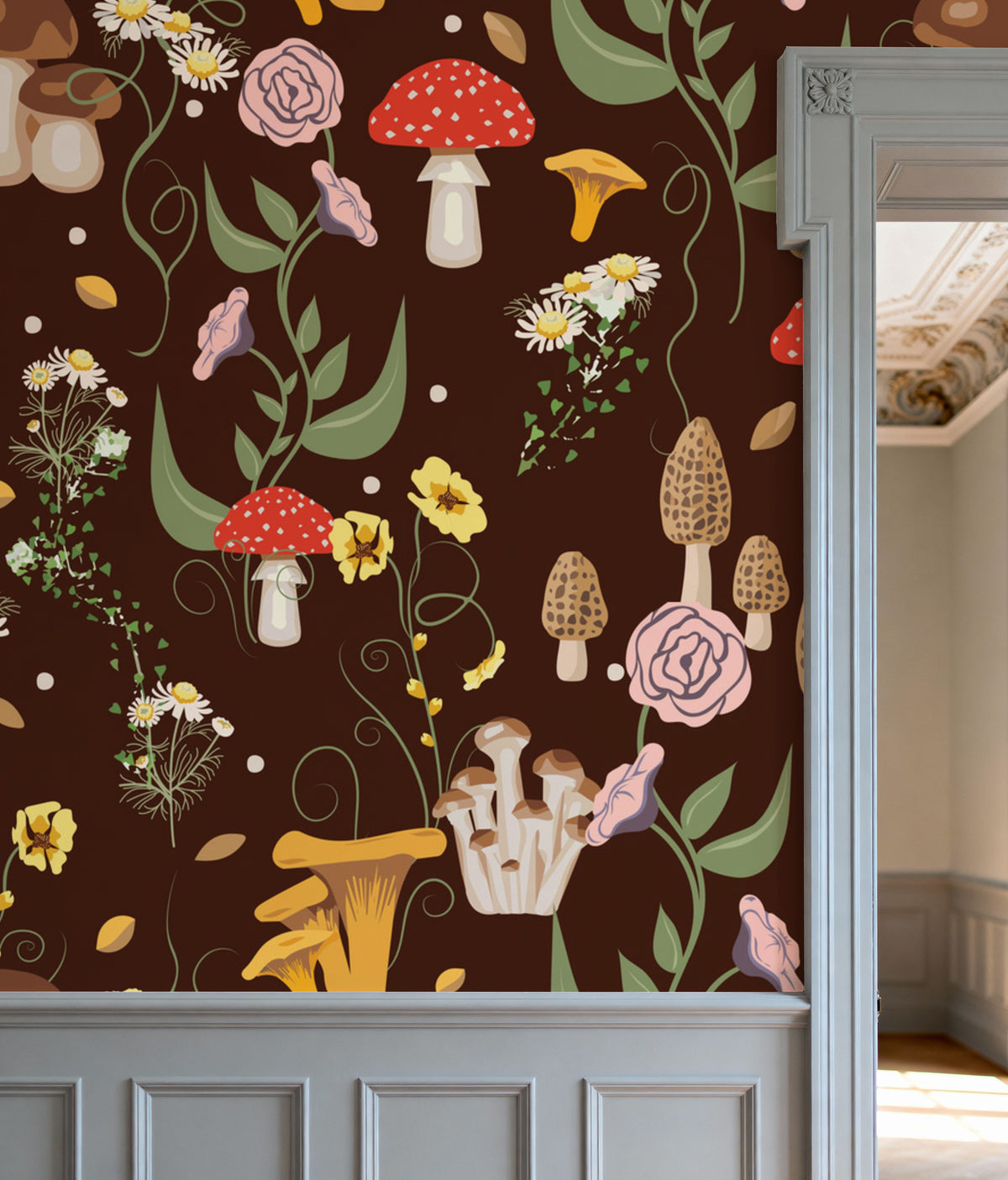 Mushroom Magic, Chocolate Mural Wallpaper - room preview 03