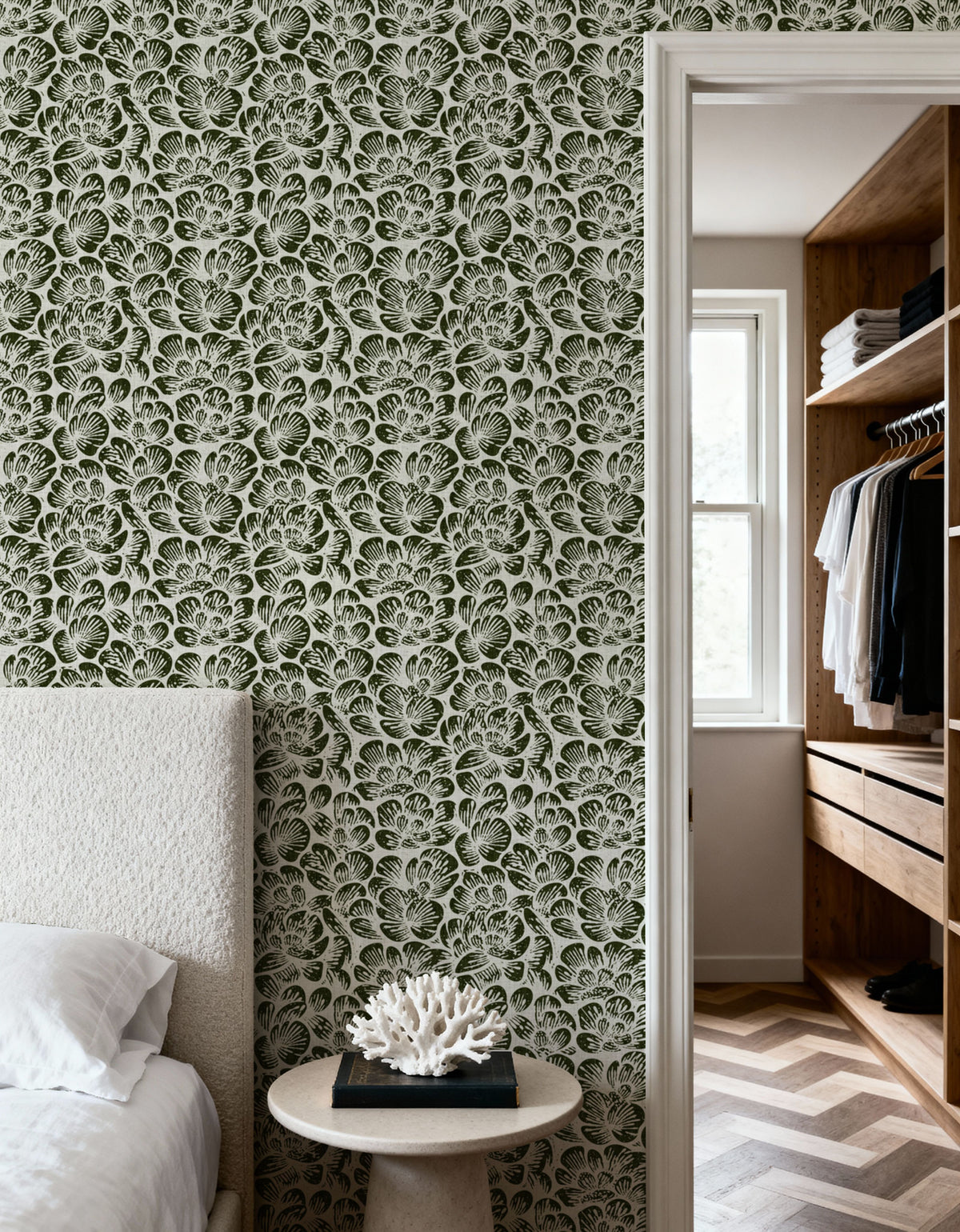 Cottege Peonies, Forest Green Mural Wallpaper - room preview 03