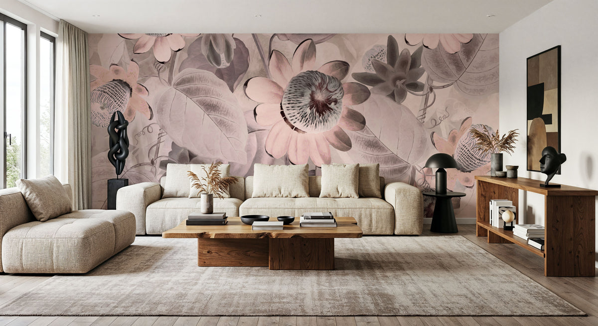 Passifloras Emerging Bright Coral Mural Wallpaper - room preview 03