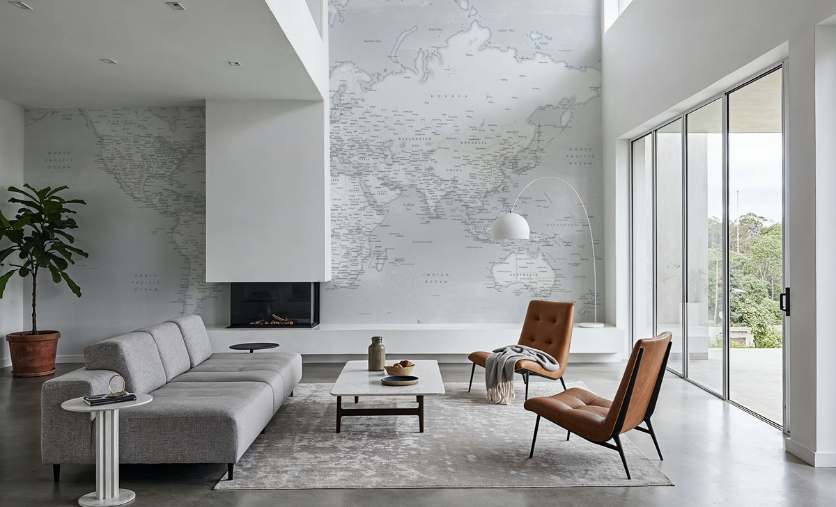 World Map Cities - Maeli Cold Mural Wallpaper - room preview 03
