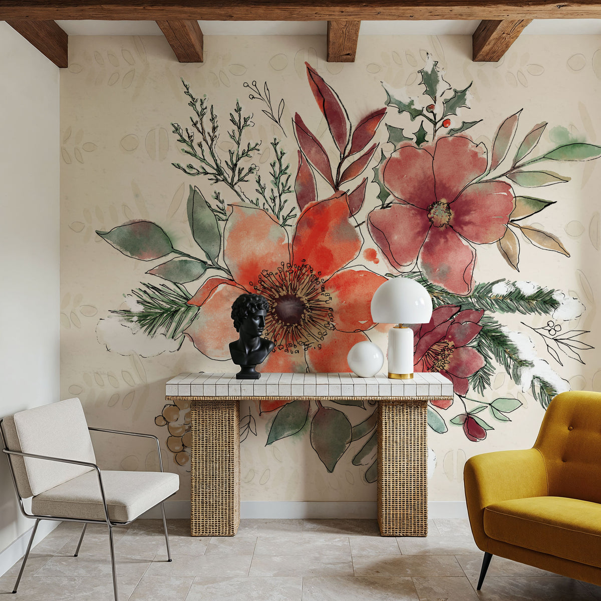 Festive Blooms VII Mural Wallpaper - room preview 03