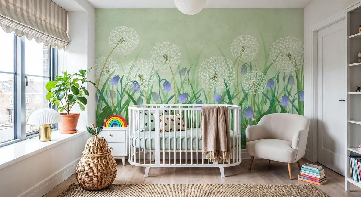 Dandelion Meadow, Green Mural Wallpaper - room preview 03
