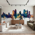 Saint Paul Minnesota Skyline Blue & Bronze Mural Wallpaper - room preview 03