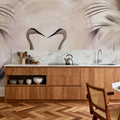 Cranes At Sunset Pink Mural Wallpaper - room preview 03