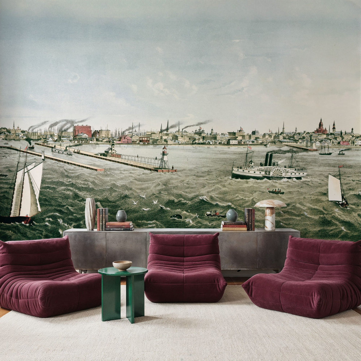 Old View of Milwaukee From Lake Michigan, 1874 Mural Wallpaper - room preview 03