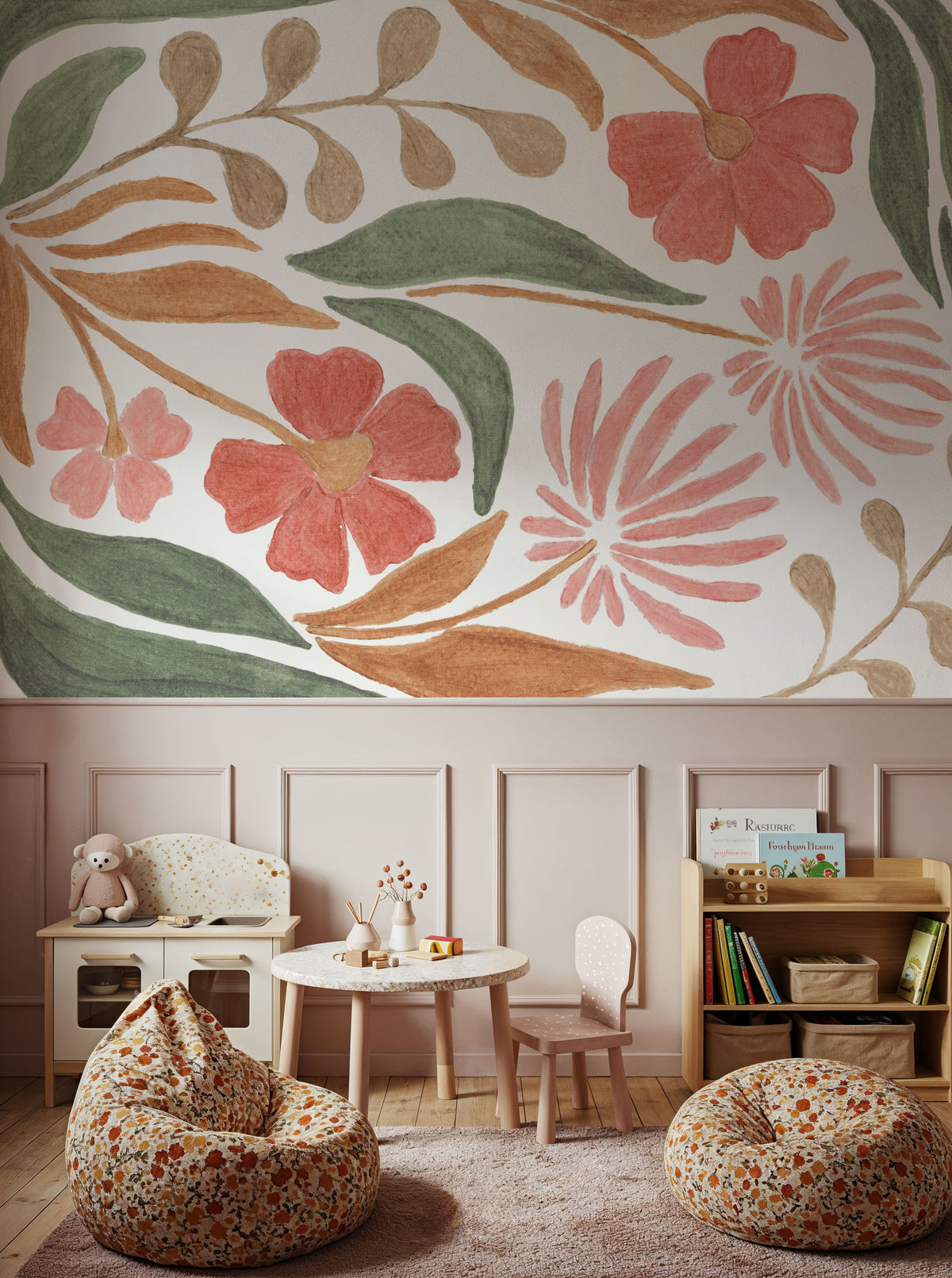 Floral Abstract II on White Mural Wallpaper - room preview 03