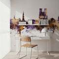 Reims France Skyline Purple & Gold Mural Wallpaper - room preview 03