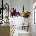 Reykjavík Skyline Purple & Gold Mural Wallpaper - room preview 03