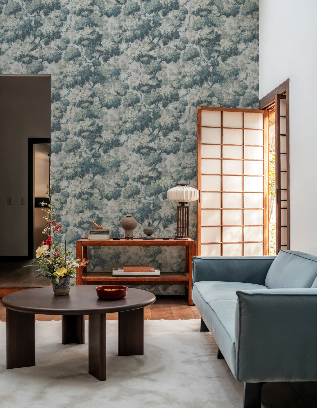 Greenwood Linden, Soft Teal Mural Wallpaper - room preview 03