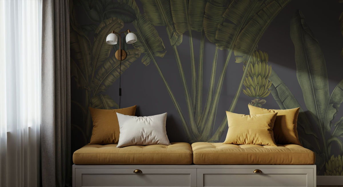 Banana Grove, Foggy Blue Mural Wallpaper - room preview 03