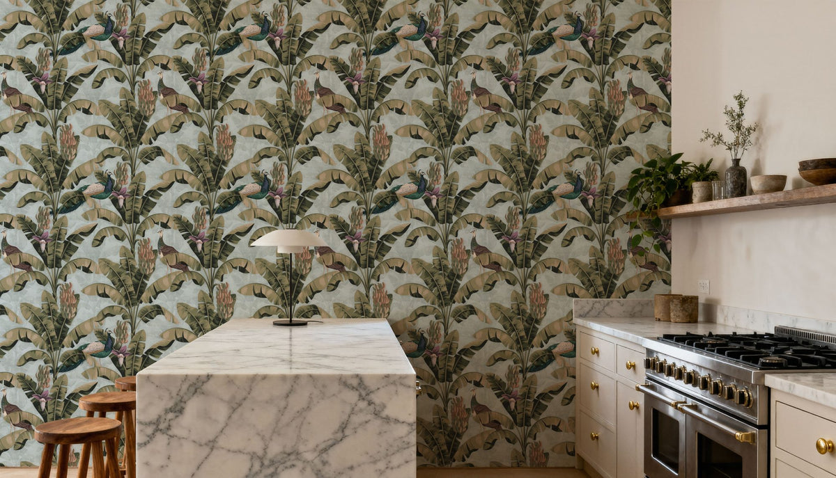 Banana Plant Blue Mural Wallpaper - room preview 03