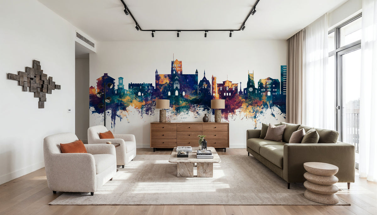 St Albans England Skyline Blue & Bronze Mural Wallpaper - room preview 03