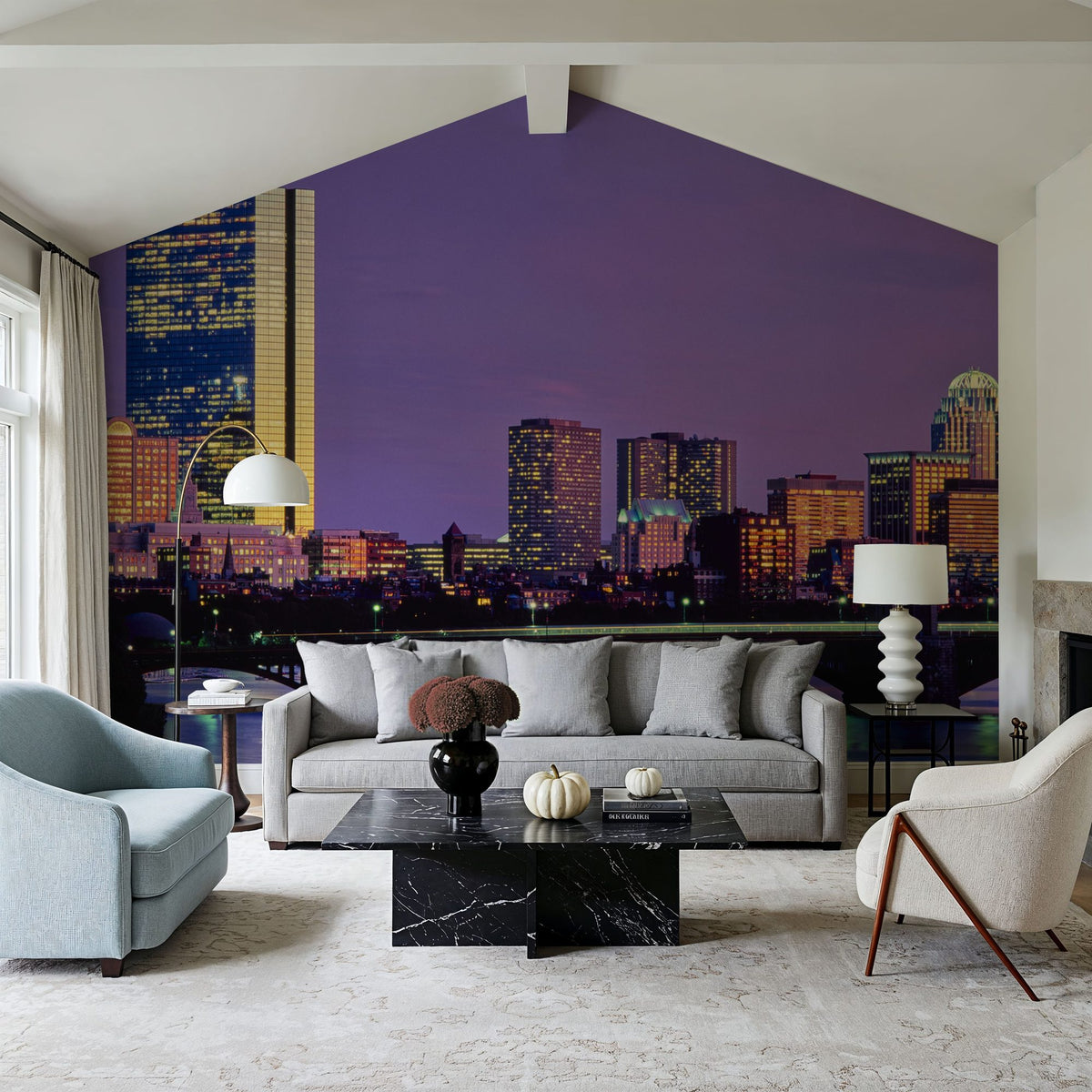 Purple Sunrise Gradient Twilight Metropolis Mural Wallpaper - room preview 03