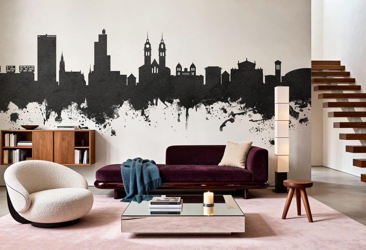 Wintherthur Switzerland Skyline Black & White Mural Wallpaper - room preview 03