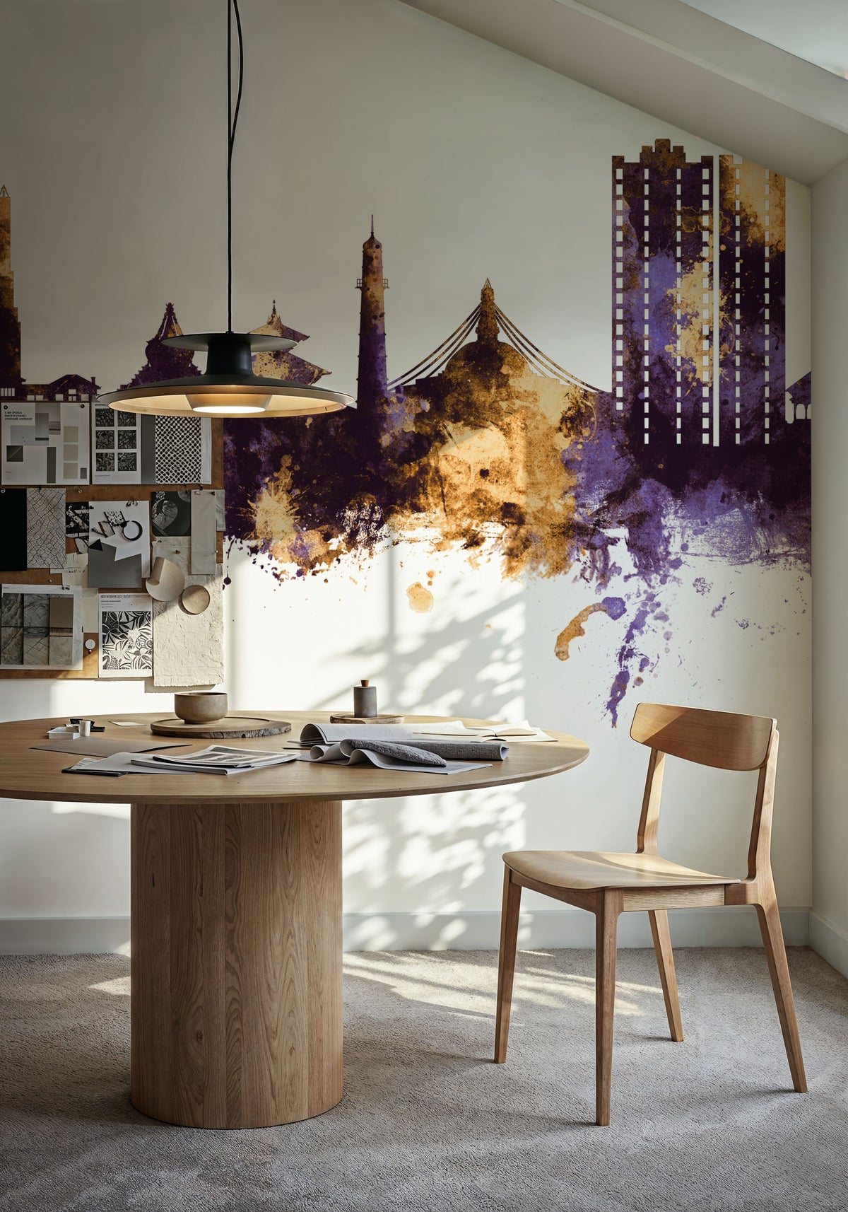 Kathmandu Nepal Skyline Purple & Gold Mural Wallpaper - room preview 03