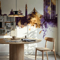 Kathmandu Nepal Skyline Purple & Gold Mural Wallpaper - room preview 03