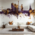 Gothenburg Skyline Purple & Gold Mural Wallpaper - room preview 03