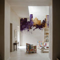 Syracuse New York Skyline Purple & Gold Mural Wallpaper - room preview 03