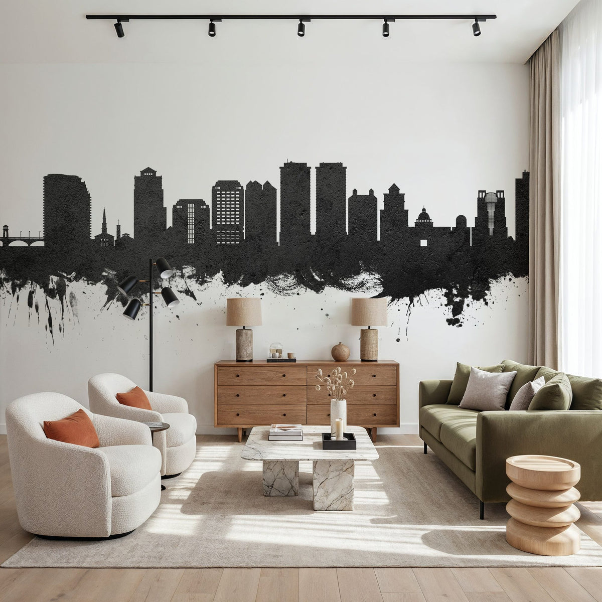 West Palm Beach Florida Skyline Black & White Mural Wallpaper - room preview 03