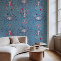 Lobster and Crab Coastal Nostalgia, Blue Mural Wallpaper - room preview 03