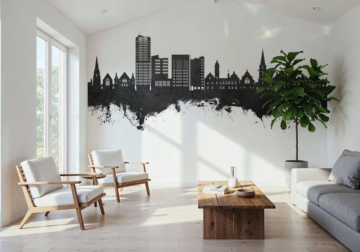 Swindon England Skyline Black & White Mural Wallpaper - room preview 03