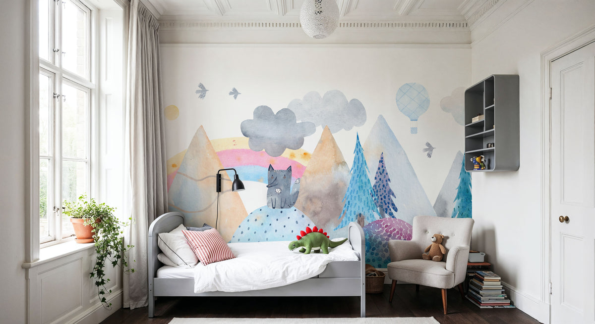 Baby Wolf Forest Mural Wallpaper - room preview 03