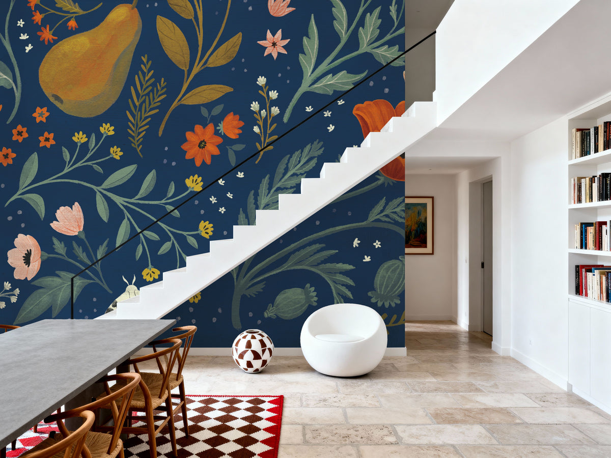 Blue Botanical I Mural Wallpaper - room preview 03